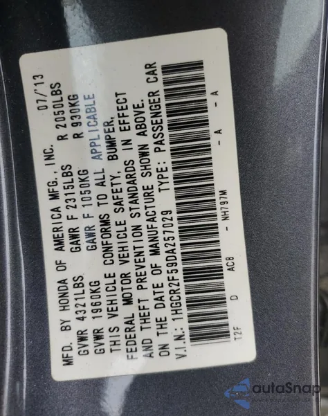 2013 Honda Accord Sport z USA, uszkodzony, nr VIN 1HGCR2F59DA257029